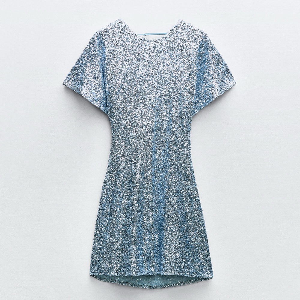 Zara Light Blue Sequin Mini Dress - Picture 6 of 10